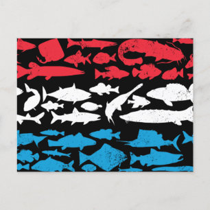 Luxembourgian Flag Made of Fish – Fishing Design Holiday Postcard