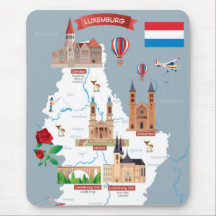 Luxemburg Cartoon Map Mouse Pad