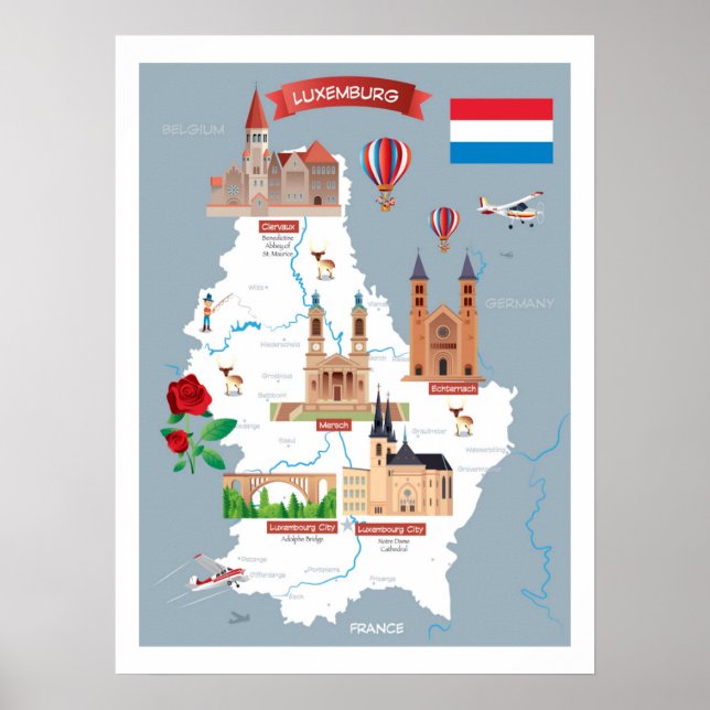 Luxemburg Cartoon Map Poster (Front)