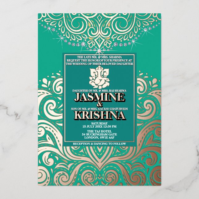 LuxGlitter Peacock PinkGold Ganesha Hindu Wedding (Front)