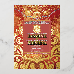 LuxGlitter Red Gold Hindu Ganesha Indian Wedding