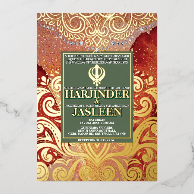 LuxGlitter Red Sikh Anand Karaj Indian Wedding  (Front)