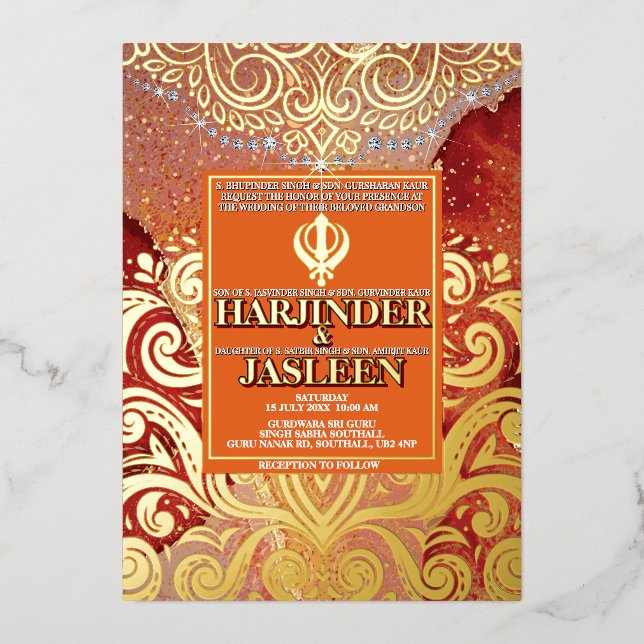 LuxGlitter Red Sikh Anand Karaj Indian Wedding  (Front)