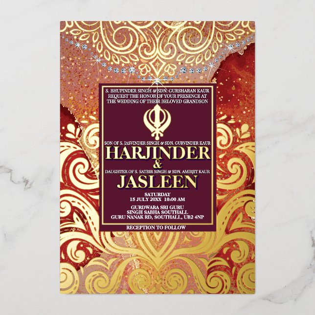 LuxGlitter Red Sikh Anand Karaj Indian Wedding  (Front)