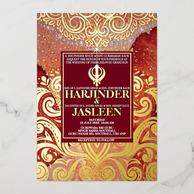 LuxGlitter Red Sikh Anand Karaj Indian Wedding  (Front)