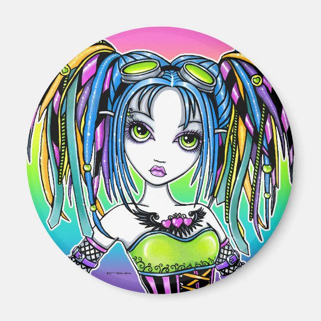 "Luxie" Rainbow Cyber Goth Hula Hoop Fae Magnet (Front)