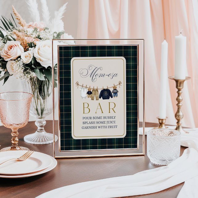 Luxsary  Bear Plaid Baby Shower Momosa Bar Poster (Creator Uploaded)