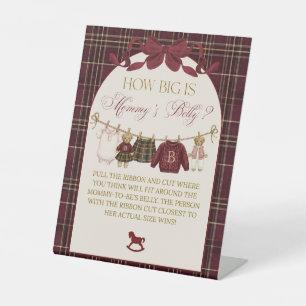 Luxsary Teddy Baby Shower Girl Plaid Bow Mom Belly Pedestal Sign