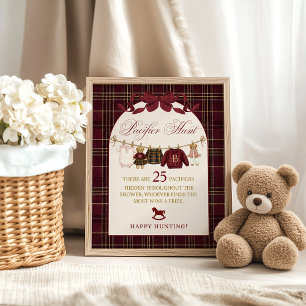 Luxsary Teddy Baby Shower Girl Plaid FInd Pacifier Poster