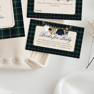 Luxsary Teddy Bear Plaid Baby Shower Book Request Enclosure Card
