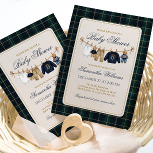 Luxsary Teddy Bear Plaid Baby Shower Invitation