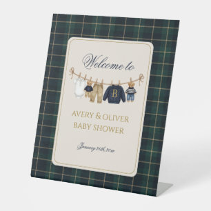 Luxsary Teddy Bear Plaid Baby Shower Pedestal Sign