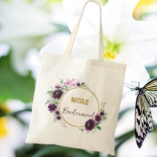 Luxuly classic gold boho florals Bridesmaid purple Tote Bag