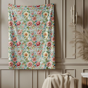 Luxurious 18th Century Inspired Delicate Florals  Fleece Blanket