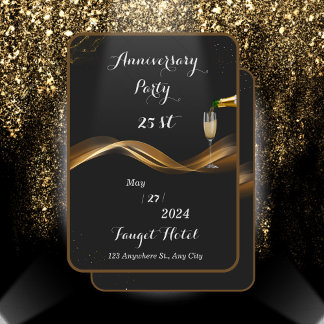 Luxurious 25th birthday invitation in shiny gold