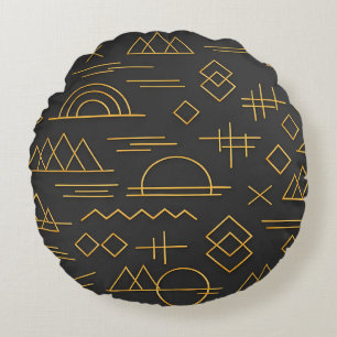 Luxurious 3D Gold Embossed Geometric Pattern  Round Cushion