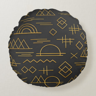 Luxurious 3D Gold Embossed Geometric Pattern  Round Cushion