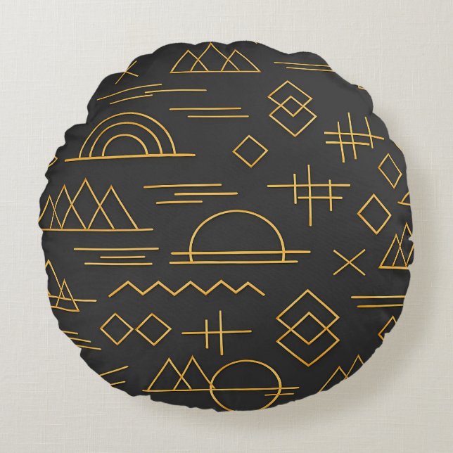 Luxurious 3D Gold Embossed Geometric Pattern  Round Cushion (Front)