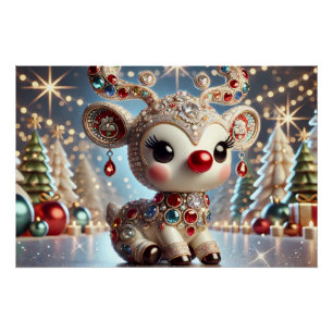 Luxurious 3D Render of Rudolph with Multicolored  Poster