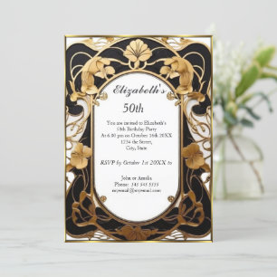 Luxurious 50th Birthday Party Black white gold Invitation