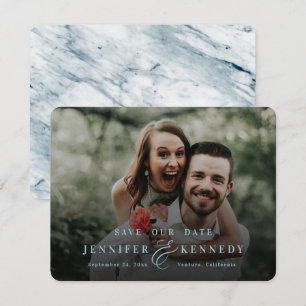 Luxurious Ampersand Dusty Blue Marble & Full Photo Save The Date
