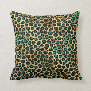 LUXURIOUS ANIMAL PRINT LEOPARD GREEN GOLD CUSHION