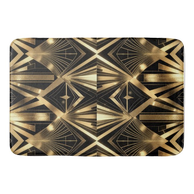 Luxurious Art Deco Geometric Gold and Black Bath Mat (Front)