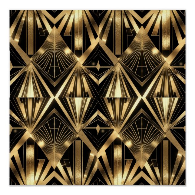Luxurious Art Deco Geometric Gold and Black  Poster (Front)
