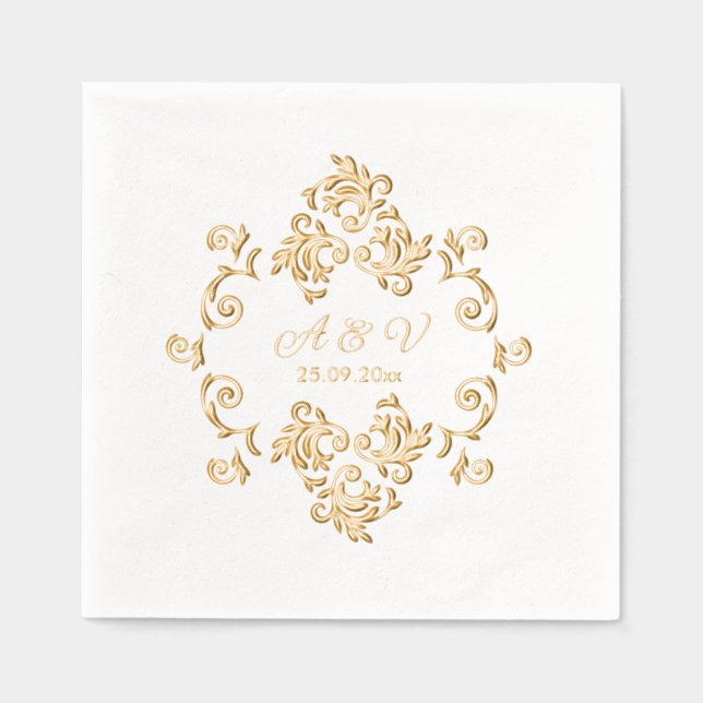 Luxurious Art Nouveau Monogram Foil Napkins (Front)