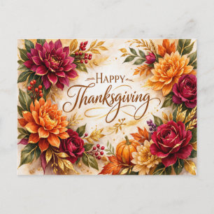 Luxurious Autumn Floral Thanksgiving Celebration Holiday Postcard