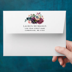 Luxurious Autumn Watercolor Floral Return Address Envelope