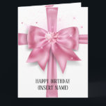 Luxurious big pink bow gift cross party card<br><div class="desc">A beautiful illustration of a big pink satin gift bow that has a faux pink diamond heart inlay surrounded by sparkling glitter stones. A template for your personalised message appears below the cross and the inside has a further template and pretty bow for you to customise. These are ideal for...</div>