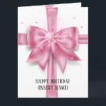 Luxurious big pink bow gift cross party card<br><div class="desc">A beautiful illustration of a big pink satin gift bow that has a faux pink diamond heart inlay surrounded by sparkling glitter stones. A template for your personalised message appears below the cross and the inside has a further template and pretty bow for you to customise. These are ideal for...</div>