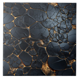 Luxurious Black and Gold Abstract Ceramic Tile