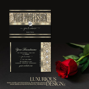 Luxurious Black and Gold Glitter Luminous Stars Business Card
