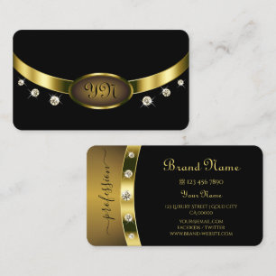 Luxurious Black and Gold with Initials Diamonds Business Card