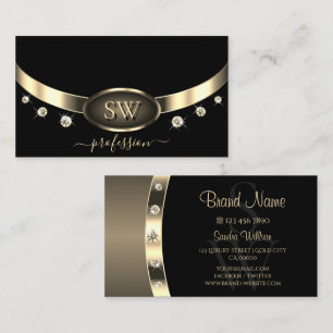 Luxurious Black and Gold with Monogram Diamonds Business Card