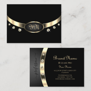 Luxurious Black and Gold with Monogram Diamonds Business Card