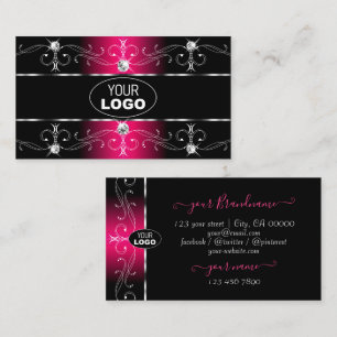 Luxurious Black and Pink Ornate Borders with Logo Business Card