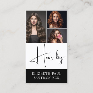 Luxurious Black and White hair stylist 3 photo Business Card