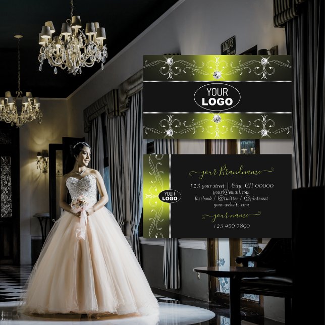 Luxurious Black and Yellow Ornate Borders Add Logo Business Card (Creator Uploaded)