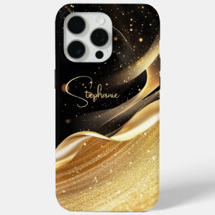 Luxurious black base & gold pearl name iPhone case