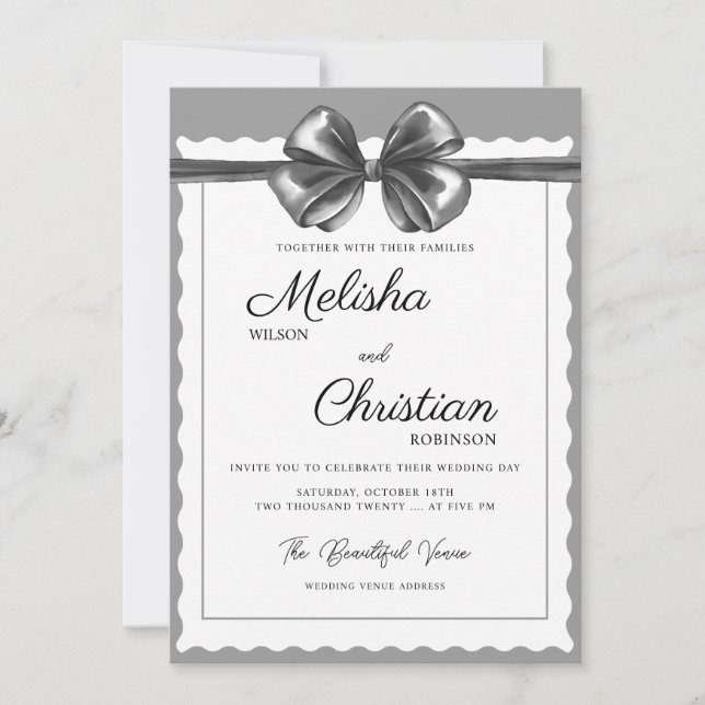 Luxurious Black Bow Wedding Invitation. Invitation (Front)