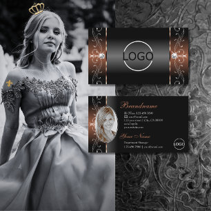 Luxurious Black Brown Squiggled Jewels Logo & Foto Business Card