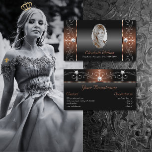 Luxurious Black Brown Squiggled Jewels with Photo Business Card