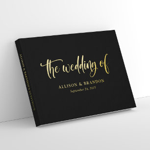 Luxurious Black Calligraphy Foil Wedding Guest Book
