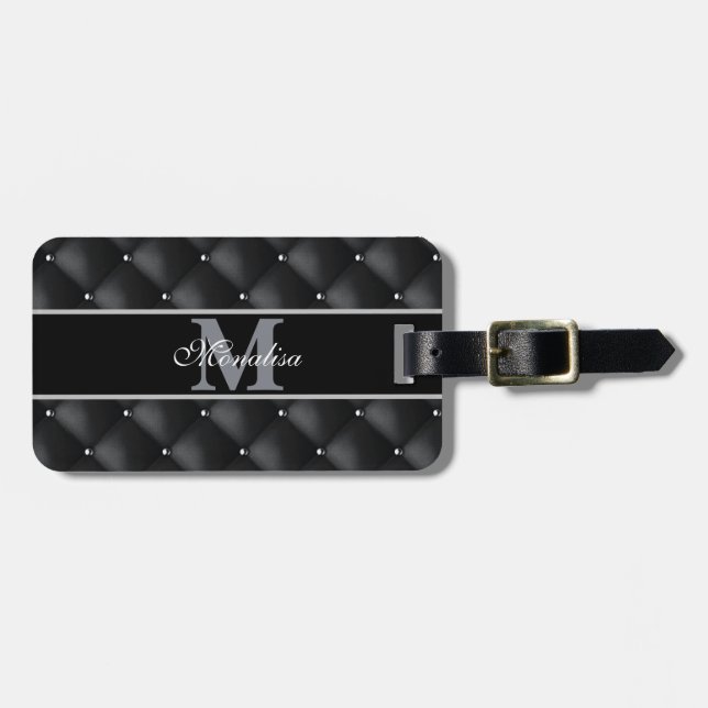 luxurious black design monogramed personalised   luggage tag (Front Horizontal)