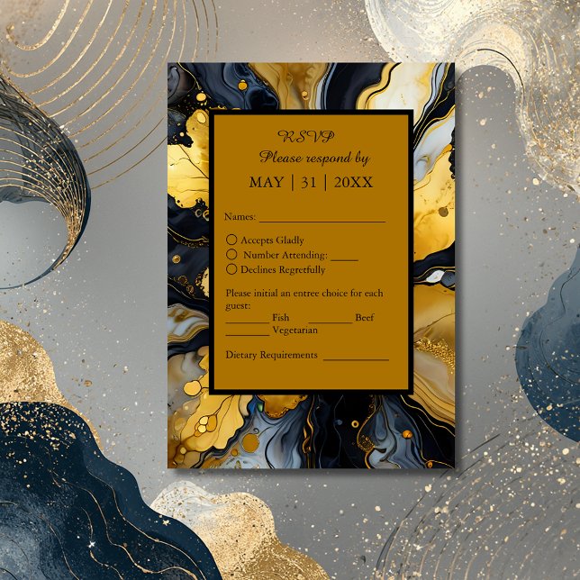 luxurious black gold agate wedding RSVP card (Creator Uploaded)