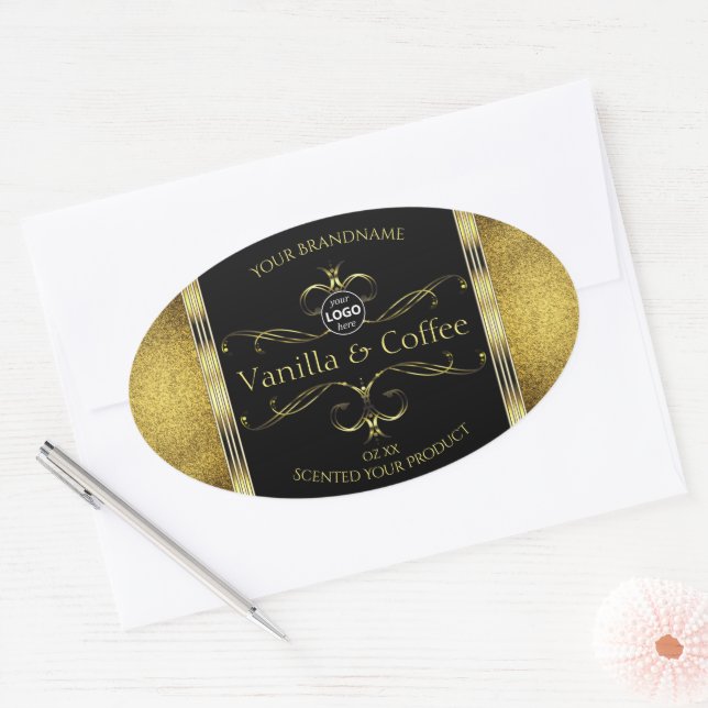 Luxurious Black Gold Borders Product Labels Logo (Envelope)