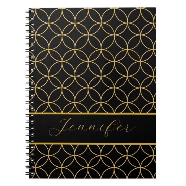 Luxurious Black & Gold Circles Personalized Notebook (Front)